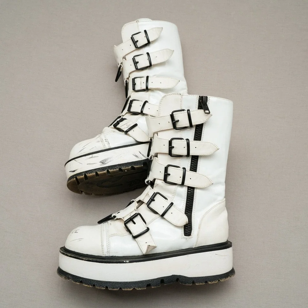 Slacker Demonia Mid Calf Platform Boots 5 Buckle Straps Adult Womens 10